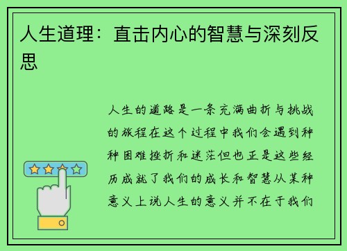 人生道理：直击内心的智慧与深刻反思
