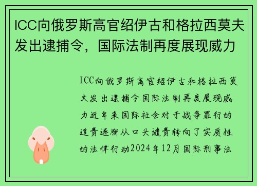 ICC向俄罗斯高官绍伊古和格拉西莫夫发出逮捕令，国际法制再度展现威力