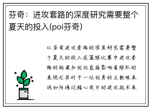 芬奇：进攻套路的深度研究需要整个夏天的投入(poi芬奇)