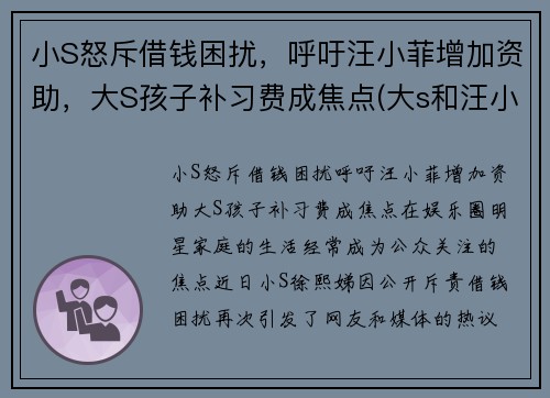小S怒斥借钱困扰，呼吁汪小菲增加资助，大S孩子补习费成焦点(大s和汪小菲怎么啦)