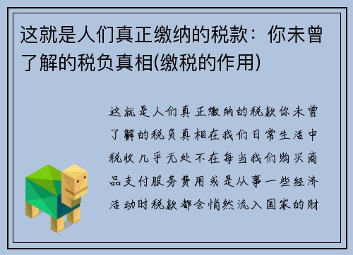 这就是人们真正缴纳的税款：你未曾了解的税负真相(缴税的作用)